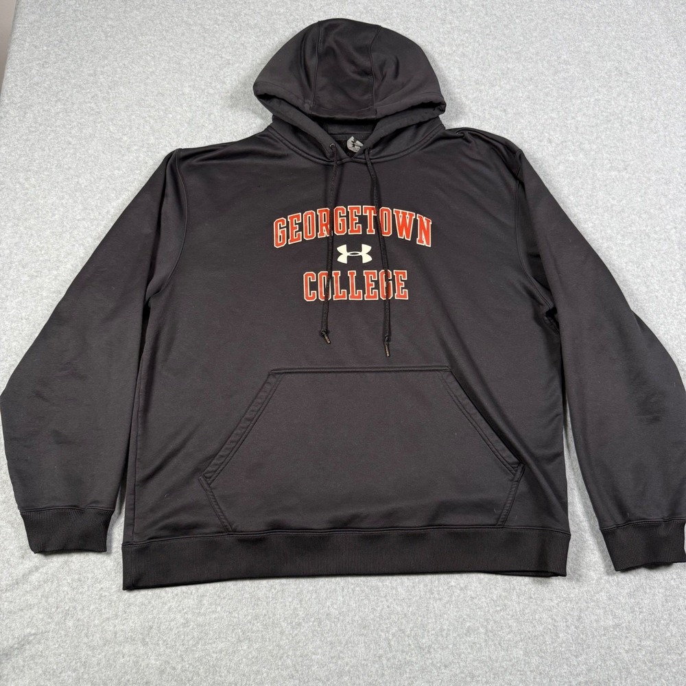 Under Armour Georgetown College Hoodie Mens XL Black Graphic Sweatshirt Oversize